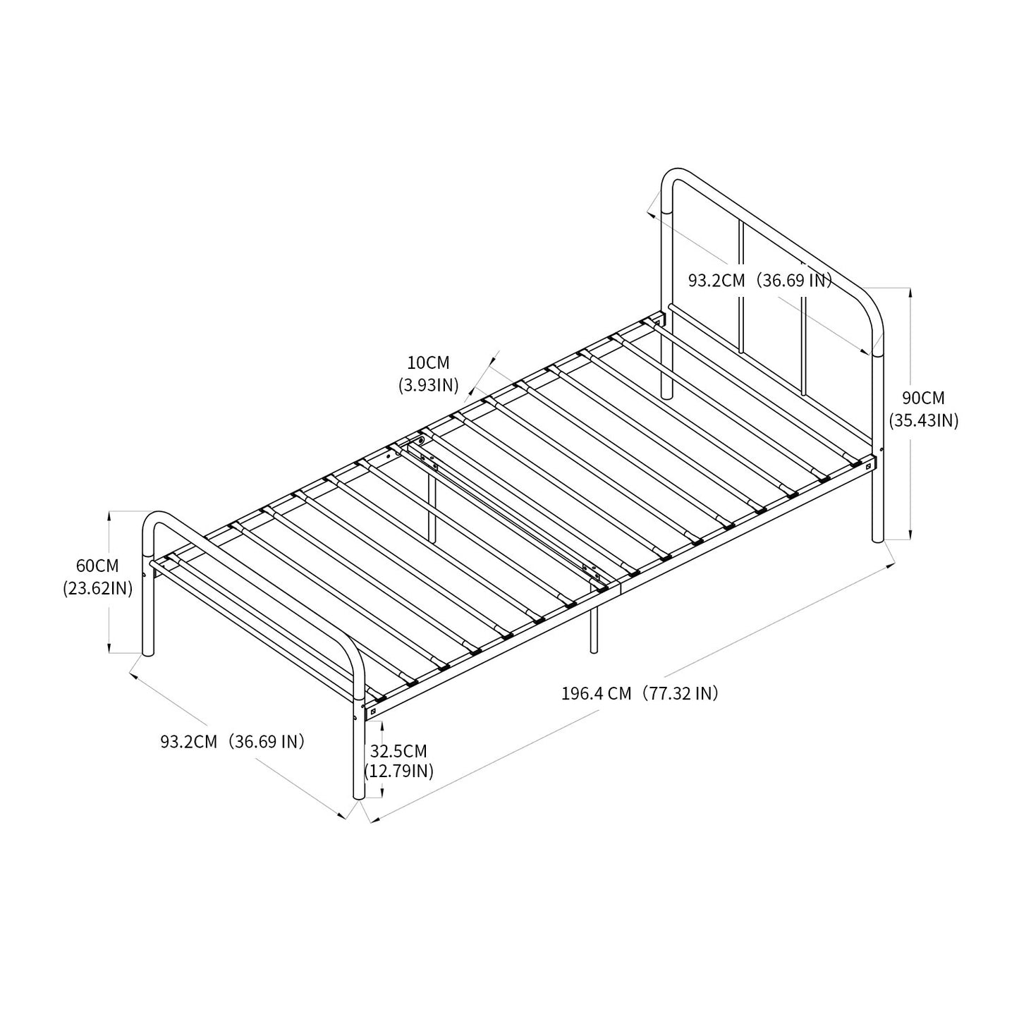 MILO Single/Double Metal Bed 94 * 196 cm/143 * 196 cm - Black