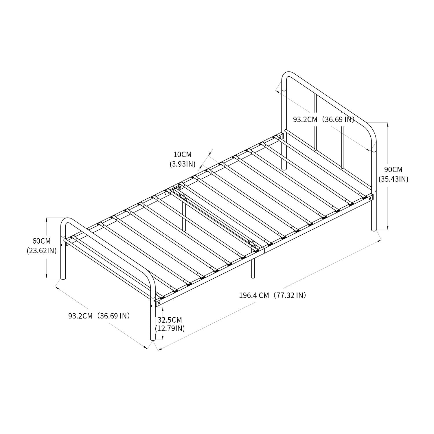 MILO Single/Double Metal Bed 94 * 196 cm/143 * 196 cm - Black