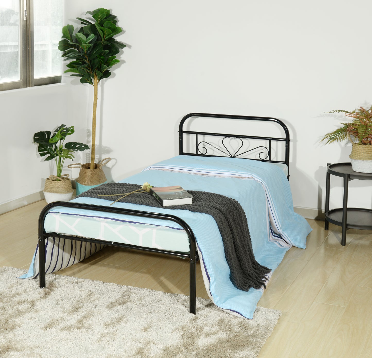 MILO Heart-shaped Single/Double Metal Bed 94 * 196 cm/143 * 196 cm - Black