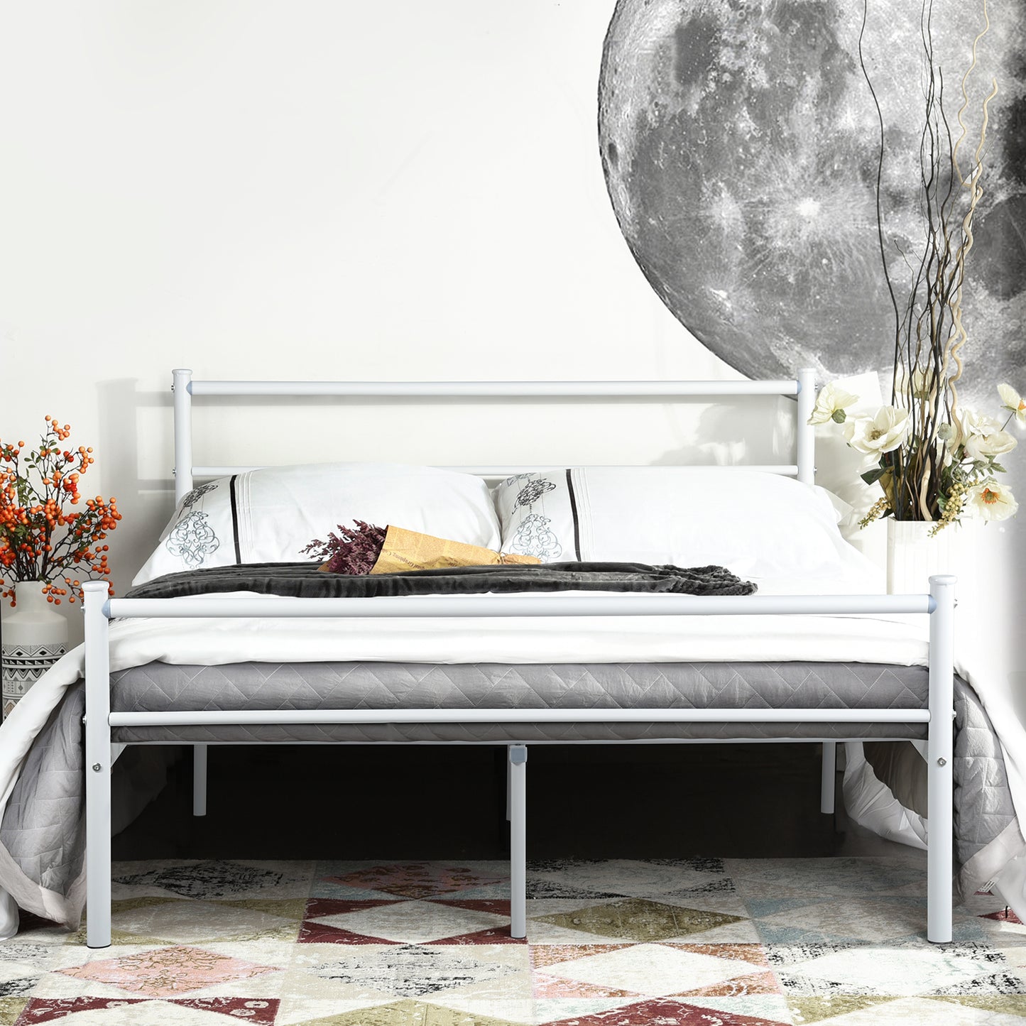 PRIMO Single/Double Metal Bed 94 * 196 cm/143 * 196 cm - Black/White