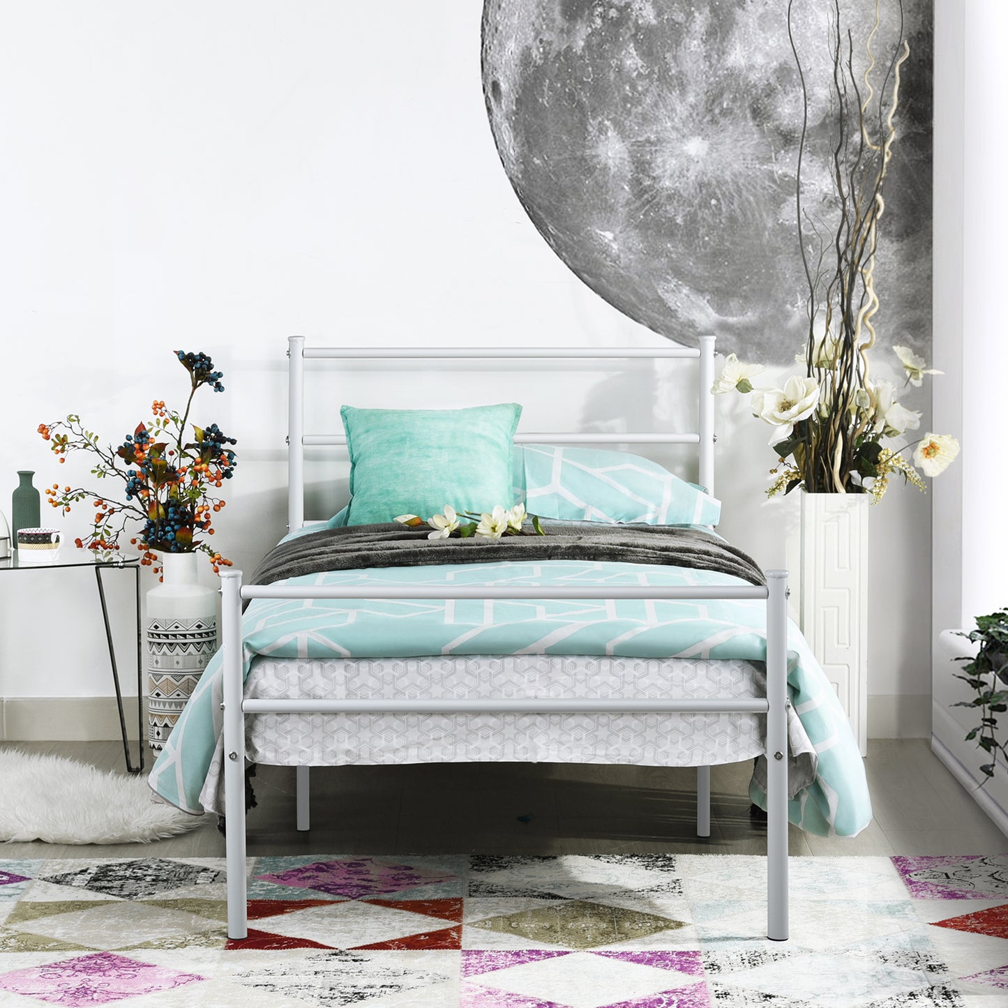 PRIMO Single/Double Metal Bed 94 * 196 cm/143 * 196 cm - Black/White