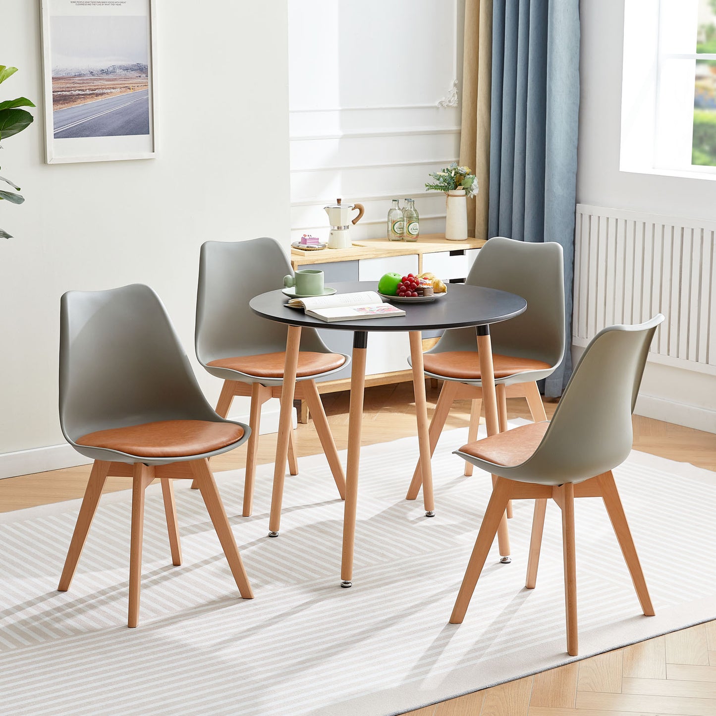TULIP Dining Chair with Beech Legs - Gray/Camel