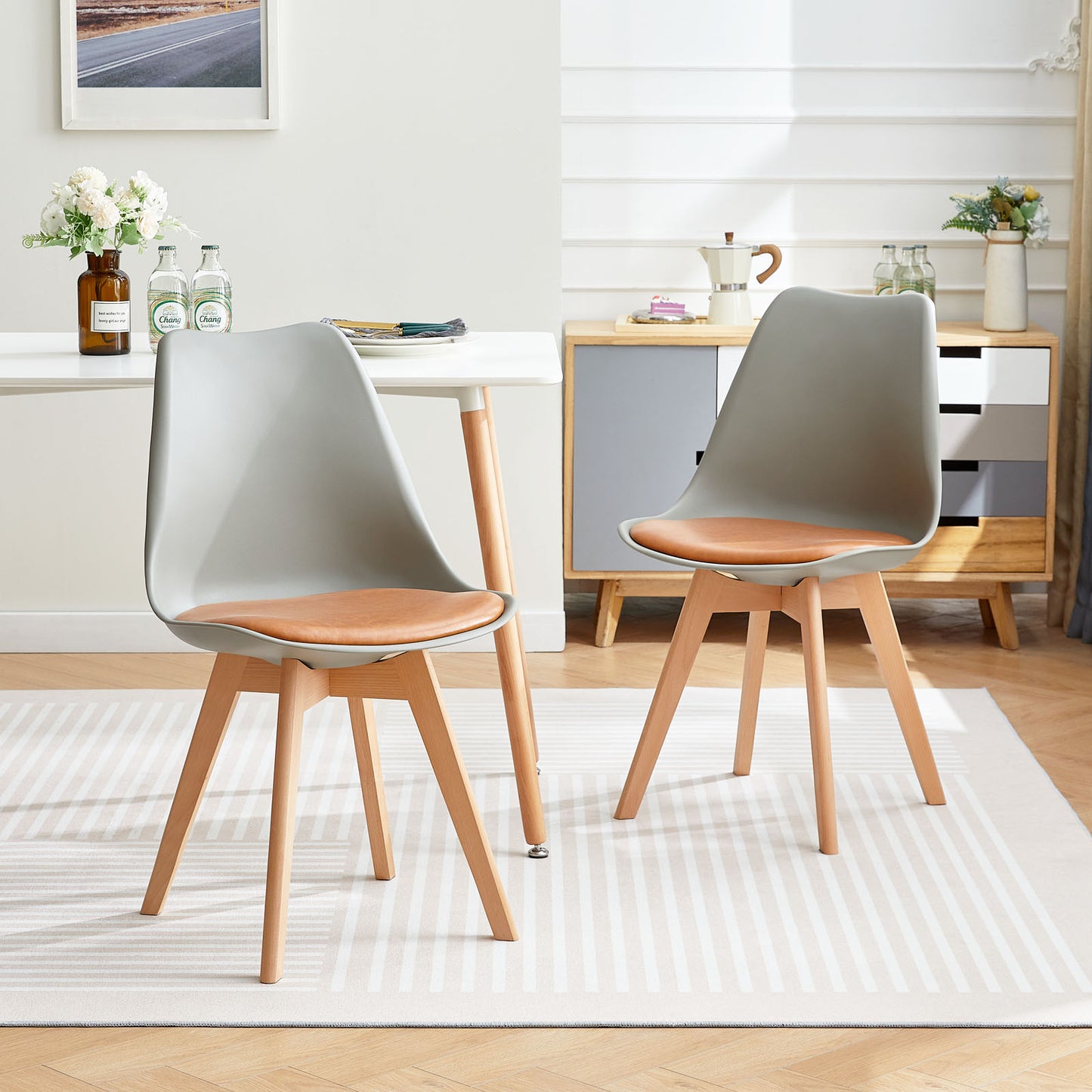 TULIP Dining Chair with Beech Legs - Gray/Camel