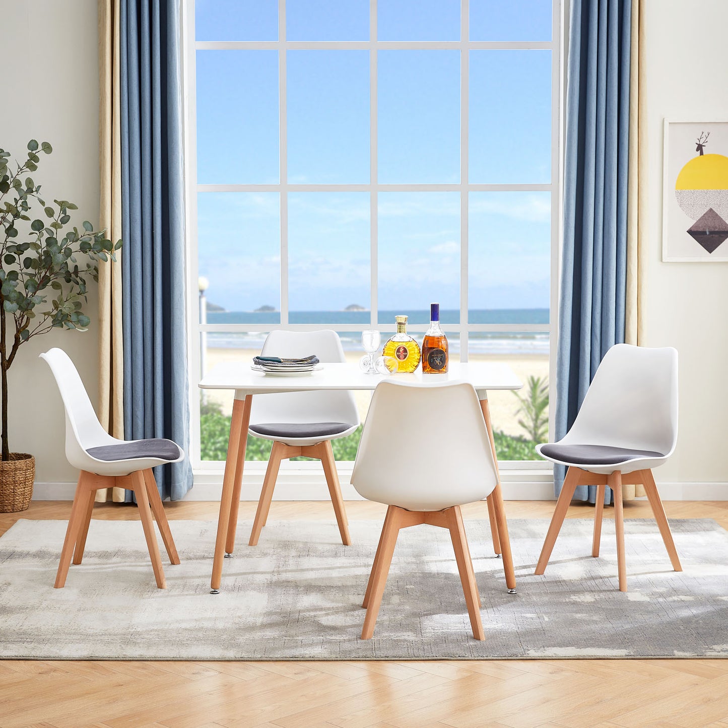 TULIP Dining Chair with Beech Legs - White/Gray Velvet