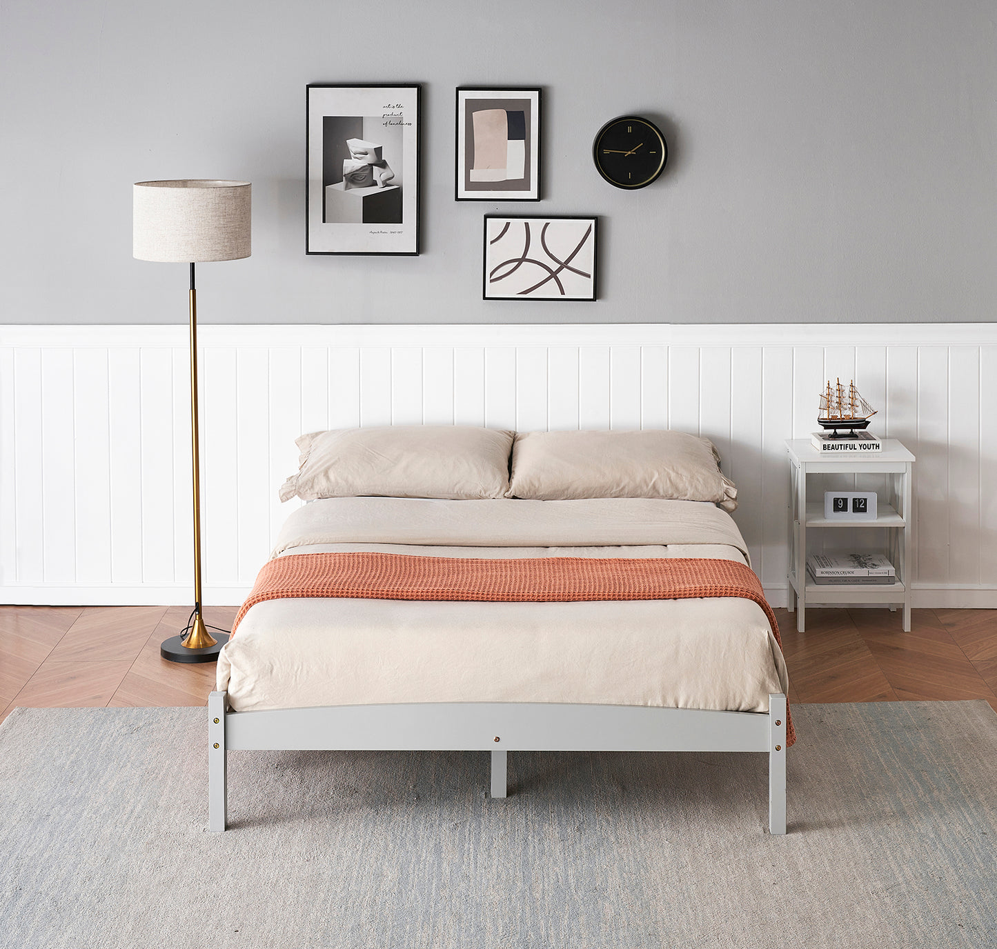 ABATE Double Pine Wooden Bed 146*198cm - Gray