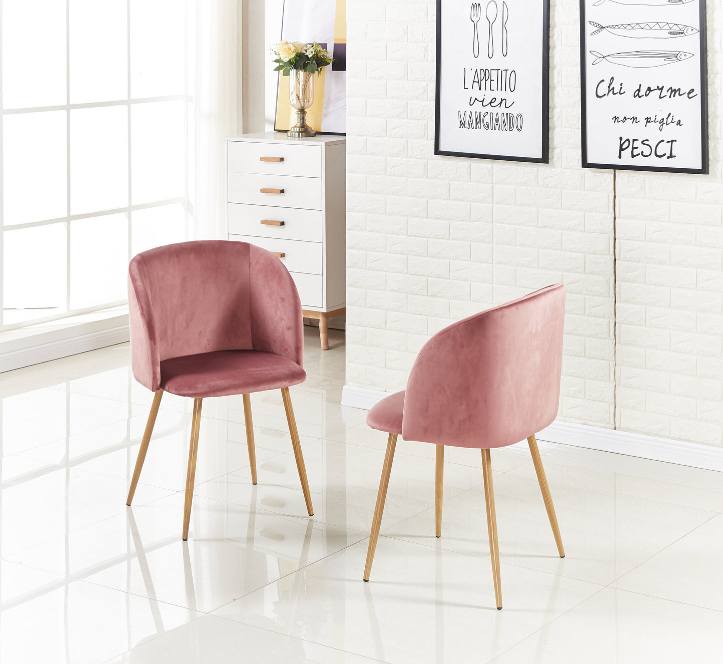 ALOE Velvet Iron Leg Chair-Pink