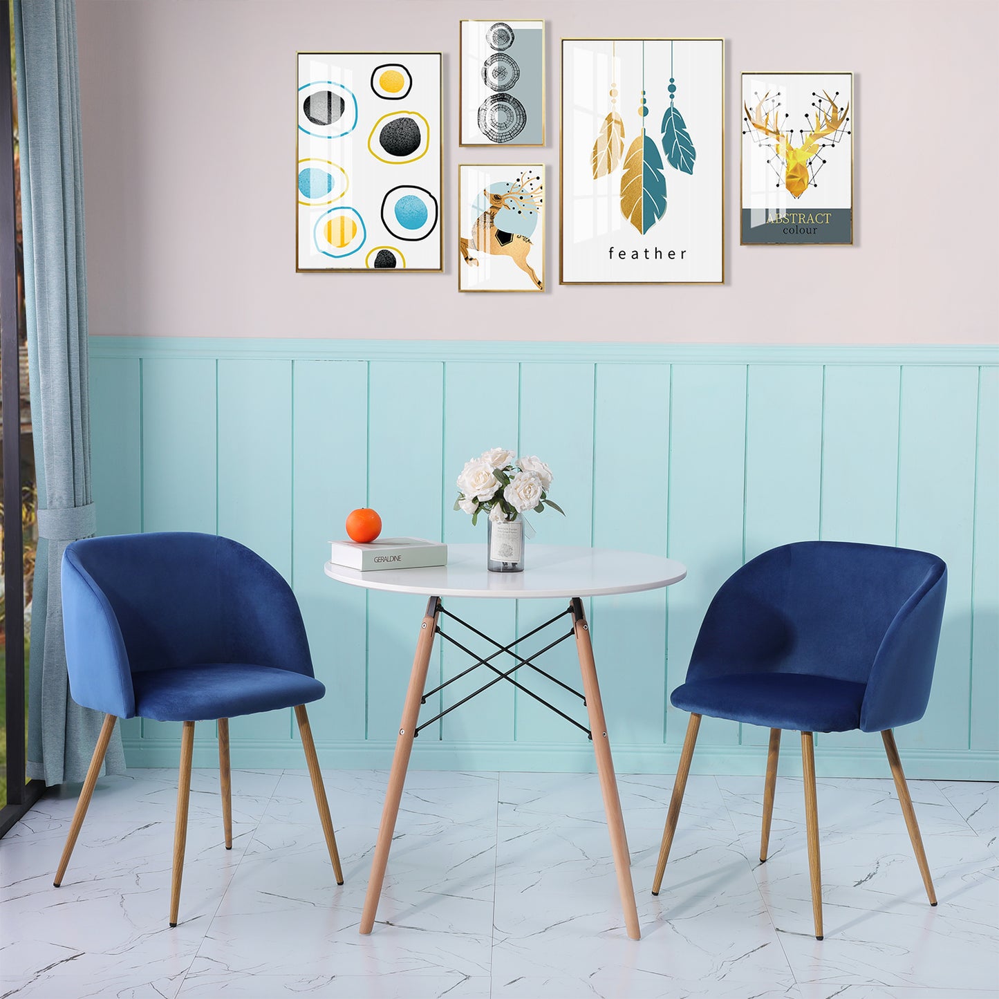 ALOE Velvet Iron Leg Chair-Blue