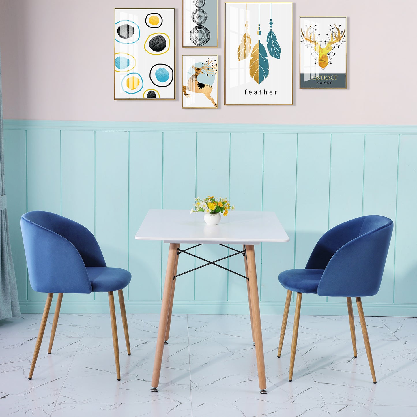 ALOE Velvet Iron Leg Chair-Blue
