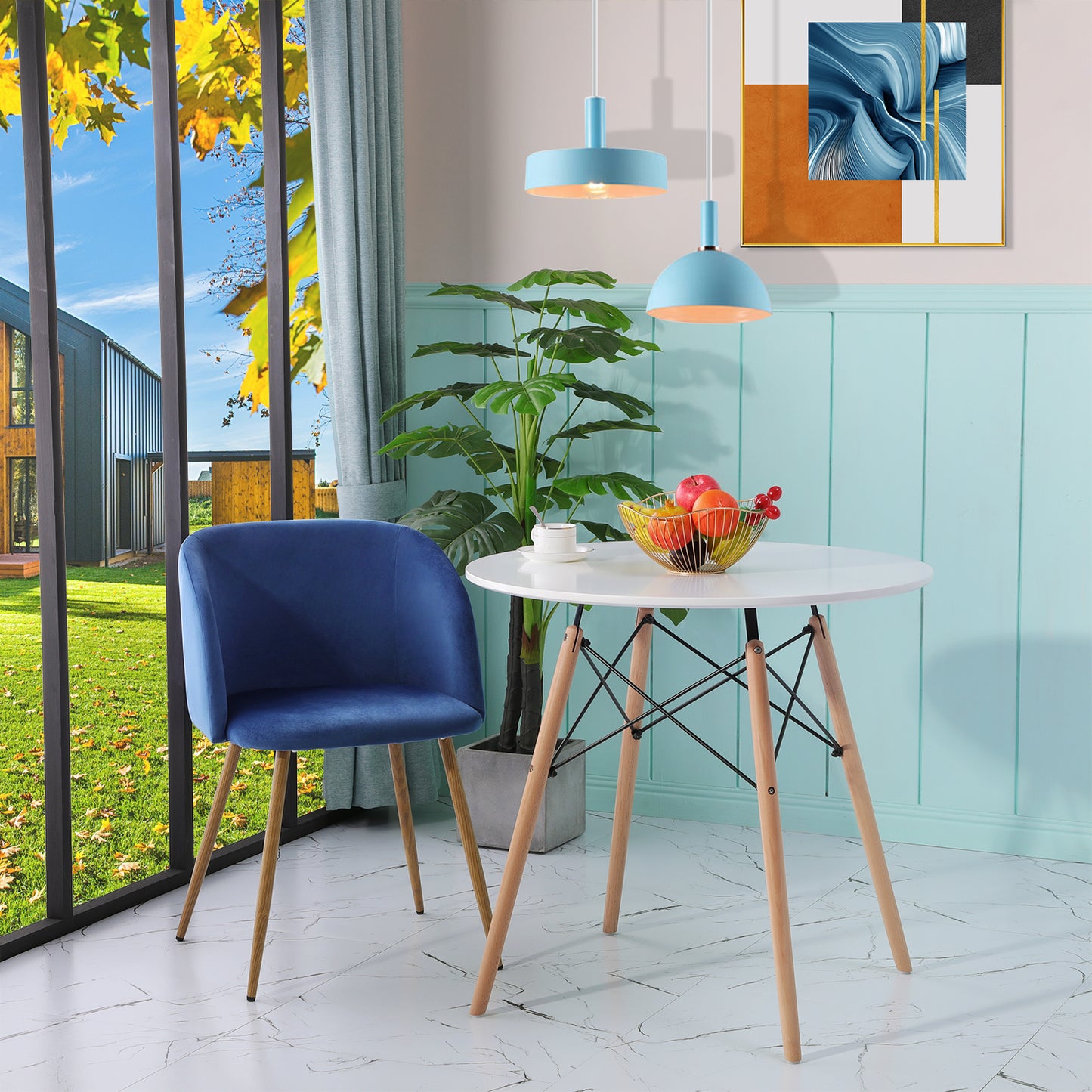 ALOE Velvet Iron Leg Chair-Blue