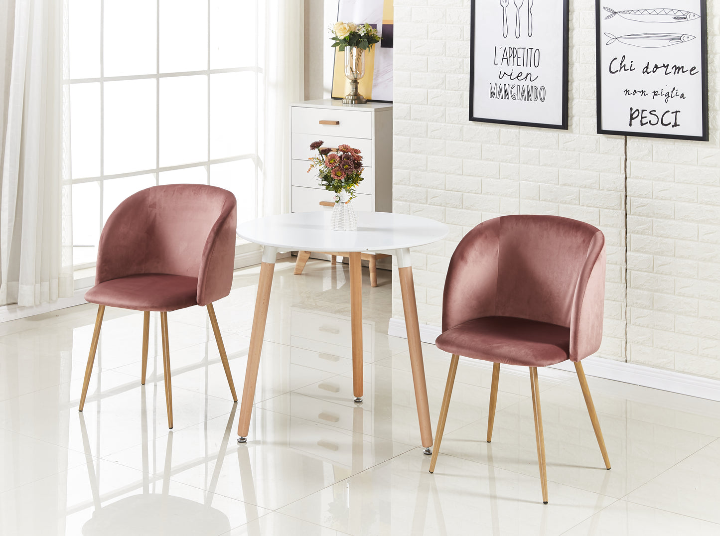 ALOE Velvet Iron Leg Chair-Pink
