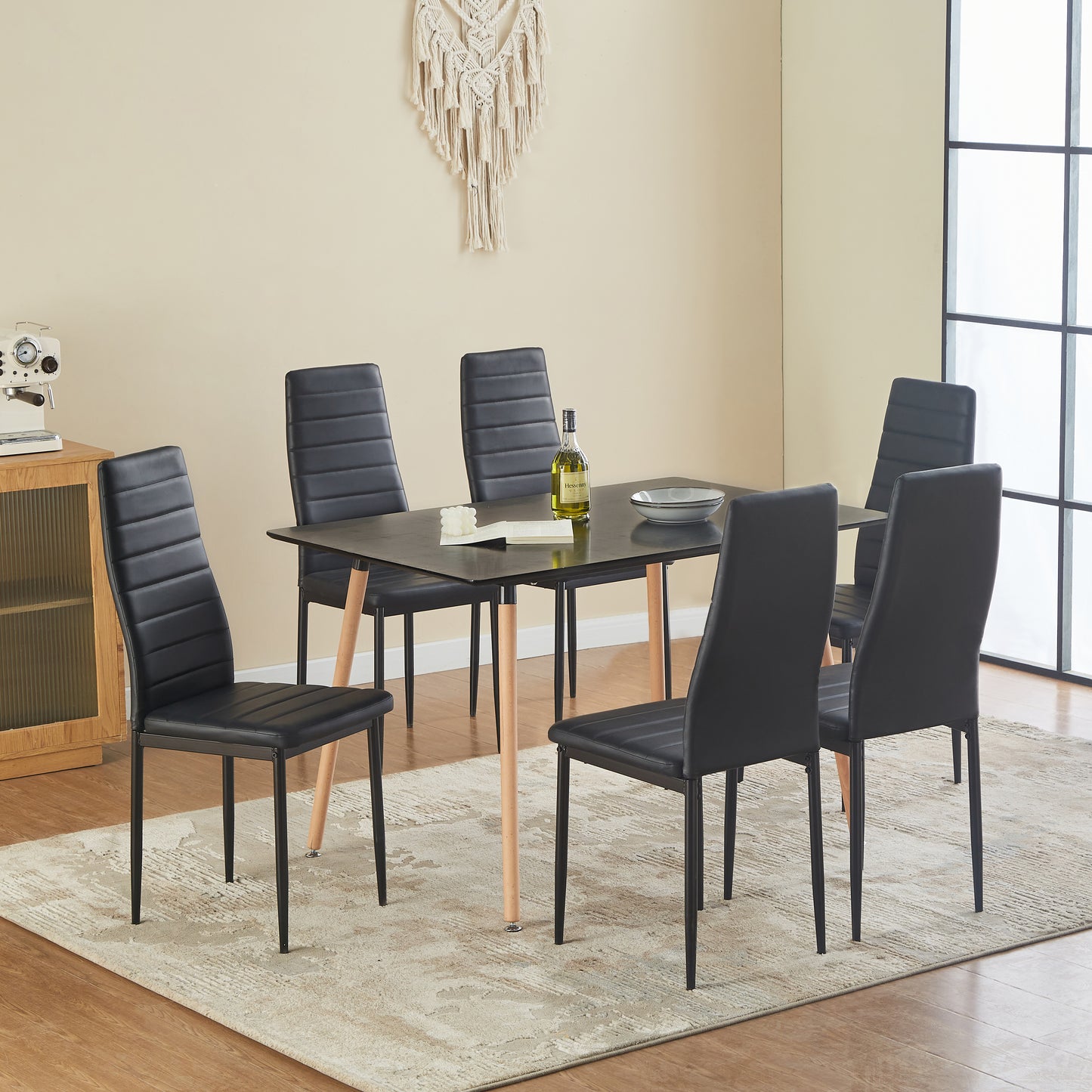 ANN Upholstered Dining Chair with Iron Legs - Black