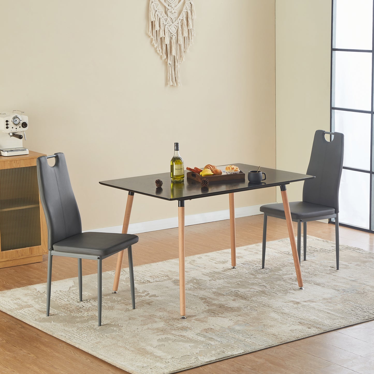ANN-HANDLE Upholstered Dining Chair with Iron Legs - Dark Gray