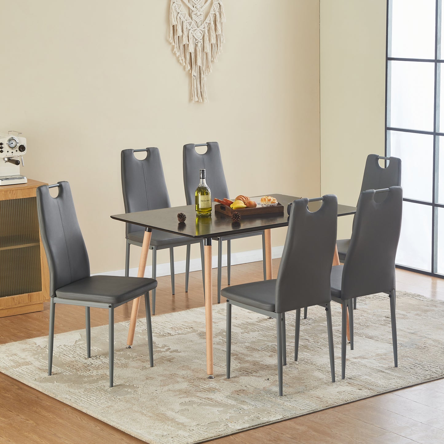 ANN-HANDLE Upholstered Dining Chair with Iron Legs - Dark Gray