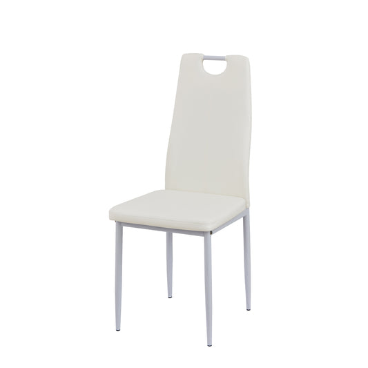 ANN-HANDLE Upholstered Dining Chair with Iron Legs - White