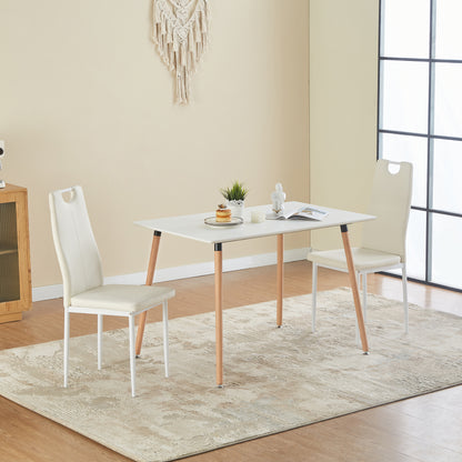 ANN-HANDLE Upholstered Dining Chair with Iron Legs - White