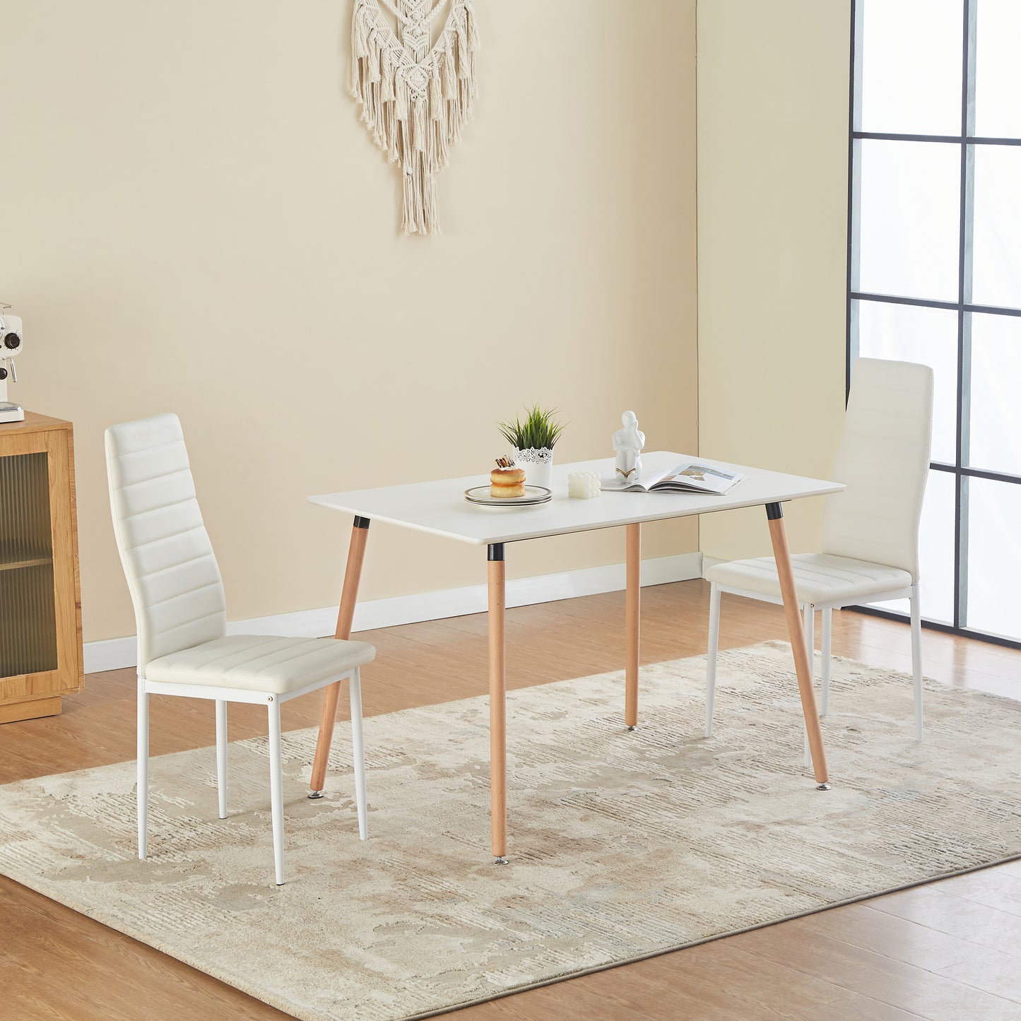 ANN Upholstered Dining Chair with Iron Legs - White