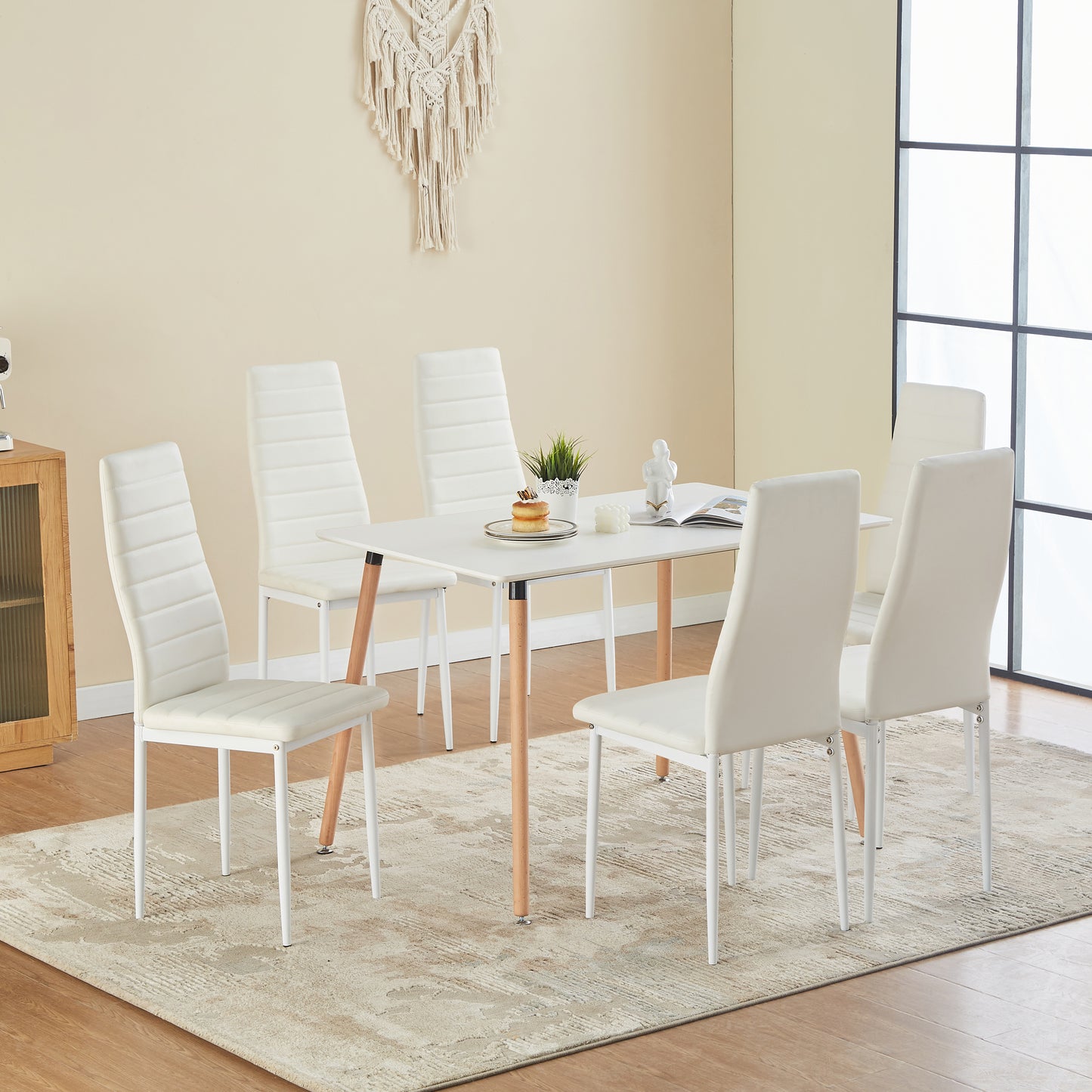ANN Upholstered Dining Chair with Iron Legs - White