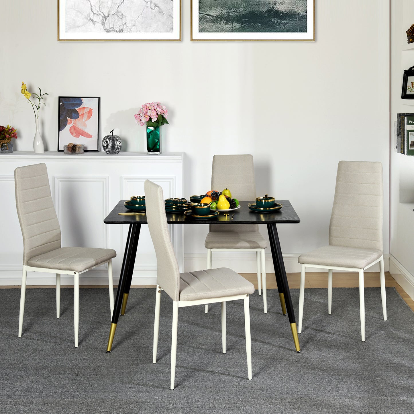 ANN Linen Dining Chair with Iron Legs - Beige