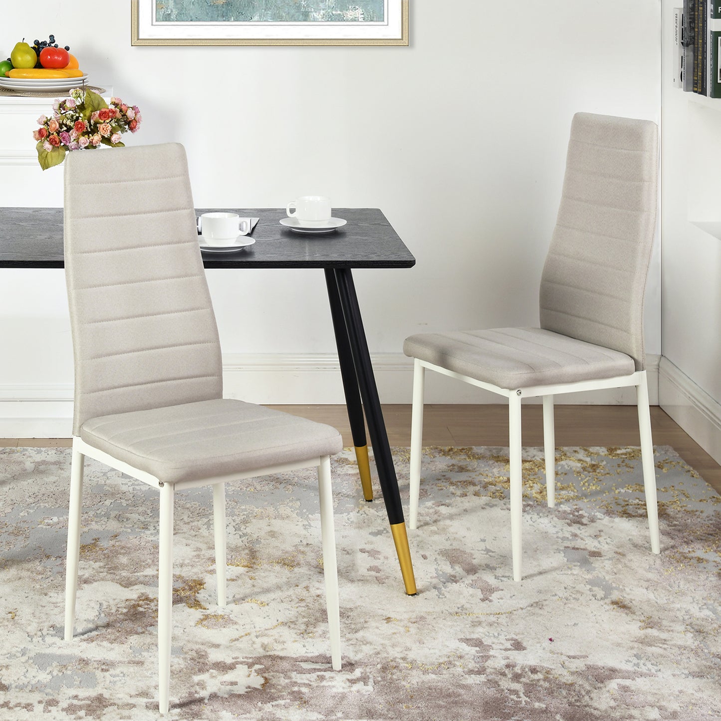 ANN Linen Dining Chair with Iron Legs - Beige