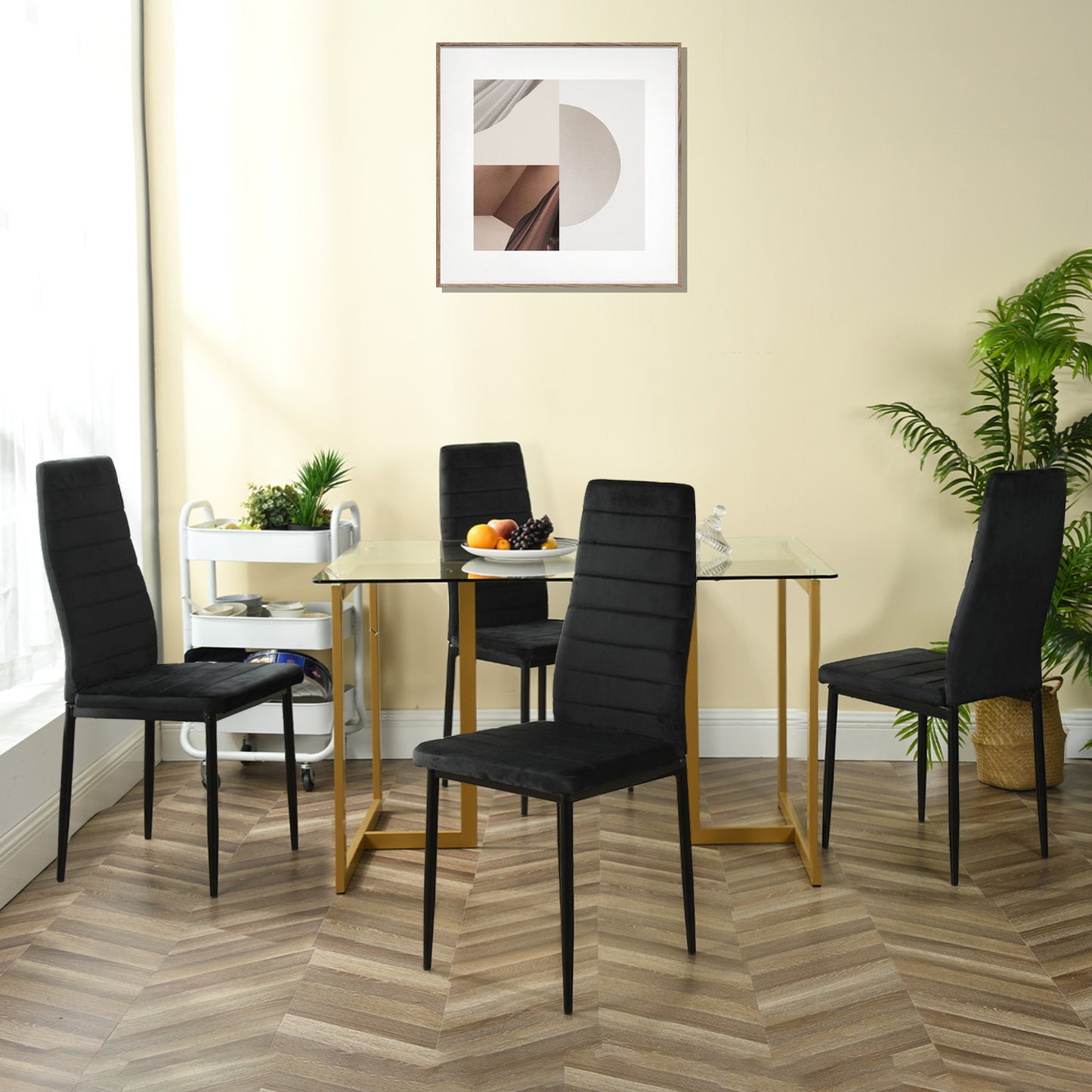 ANN Velvet Dining Chair with Iron Legs - Black
