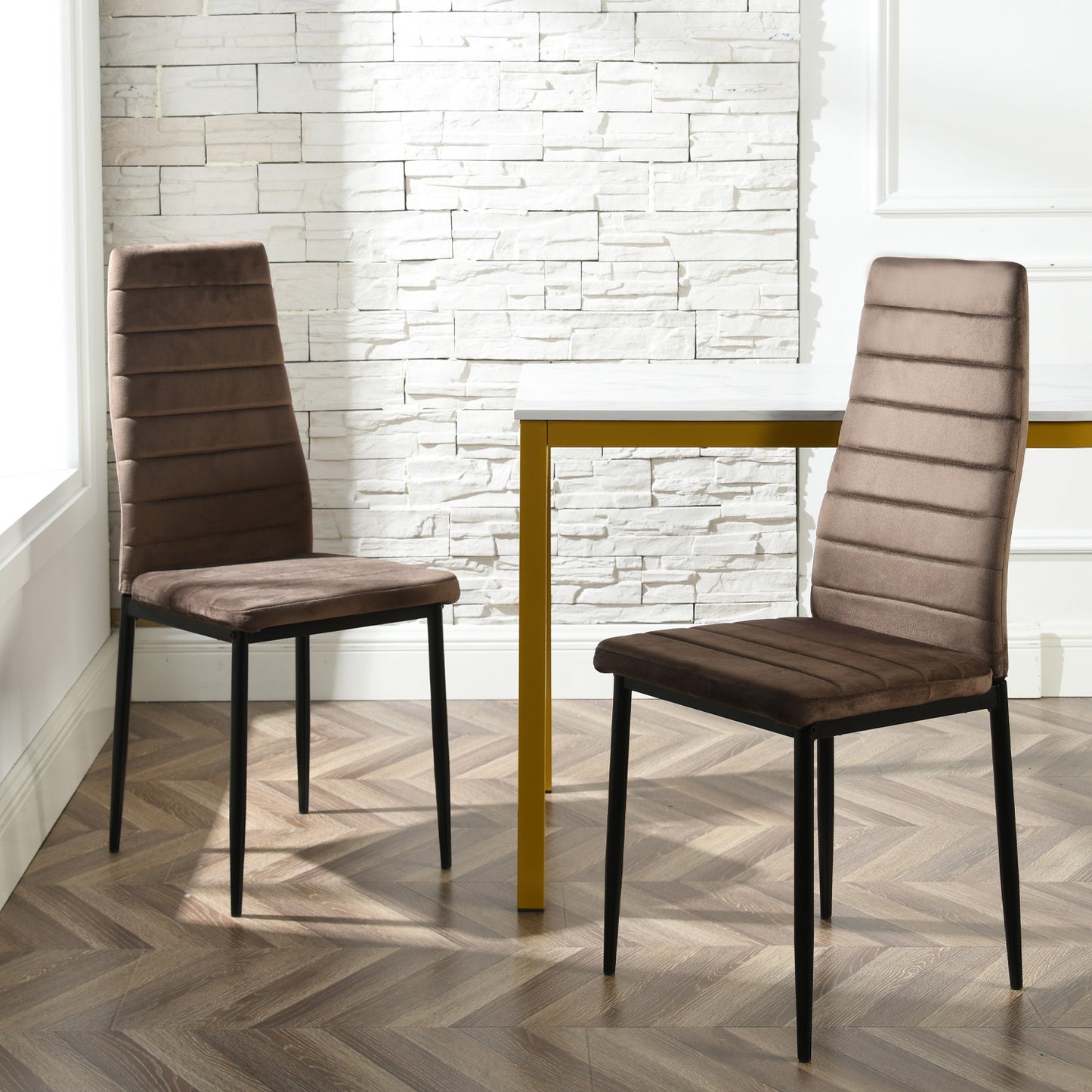 ANN Velvet Dining Chair with Iron Legs - Brown