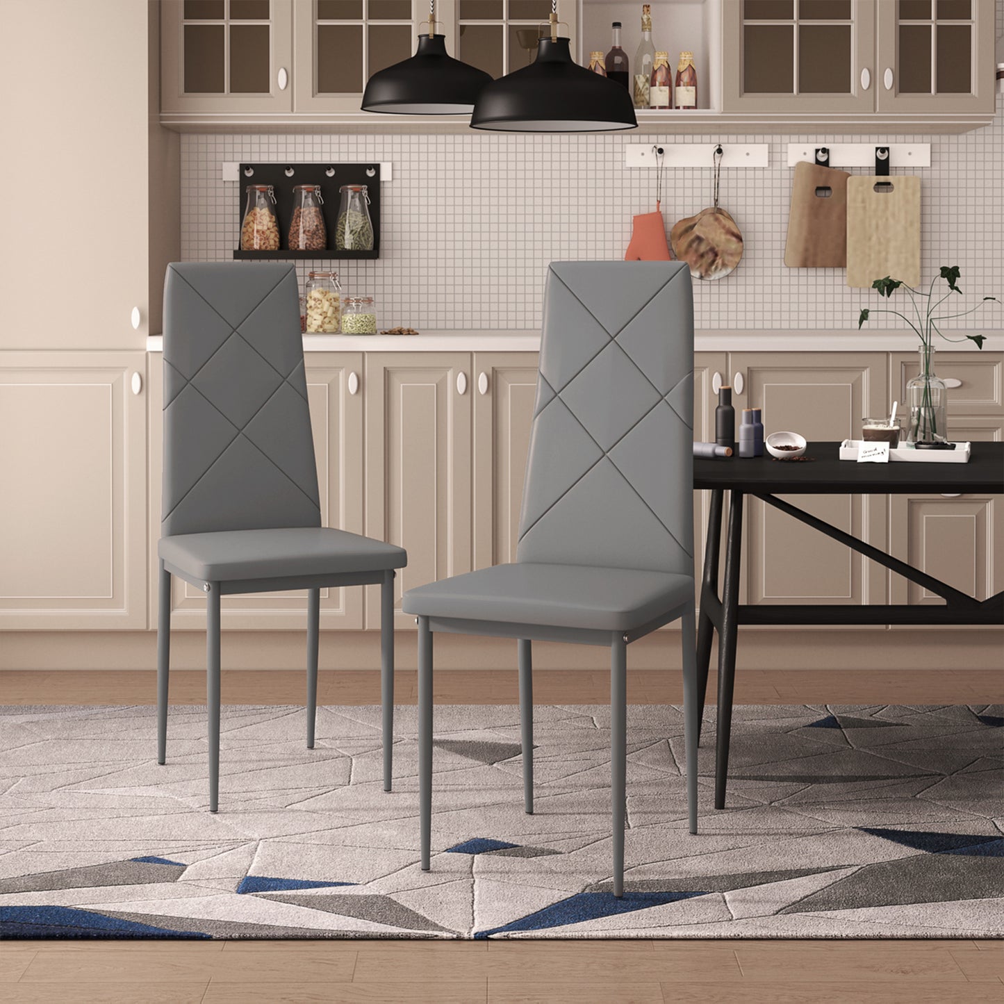 ANN-DIAMOND Upholstered Dining Chair with Iron Legs - Dark Gray