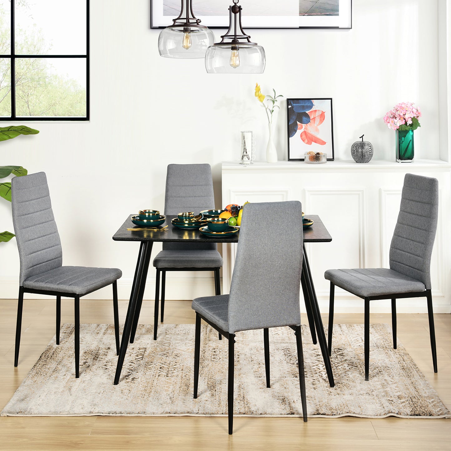 ANN Linen Dining Chair with Iron Legs - Gray