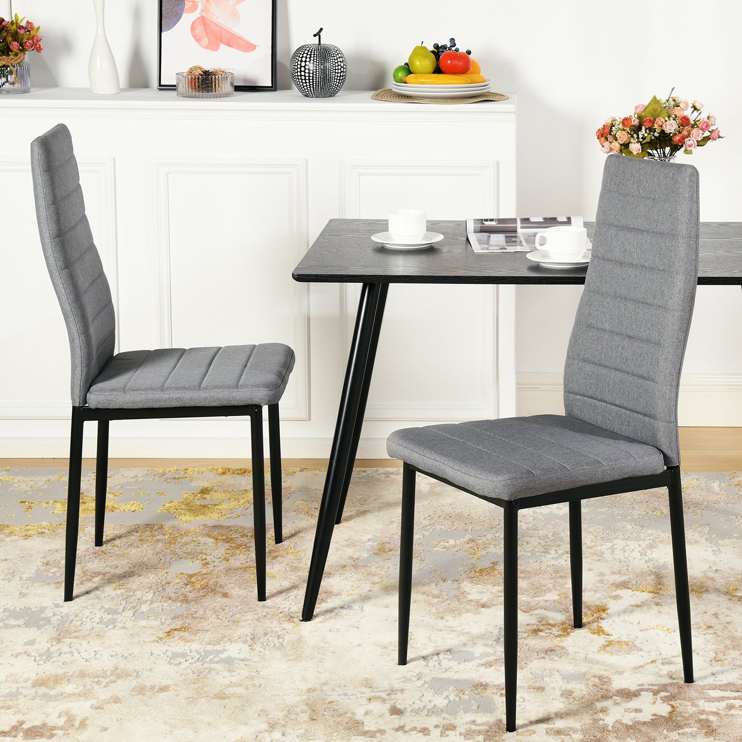 ANN Linen Dining Chair with Iron Legs - Gray