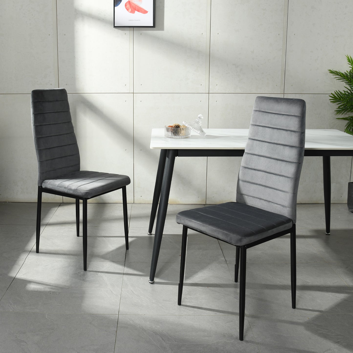 ANN Velvet Dining Chair with Iron Legs - Gray