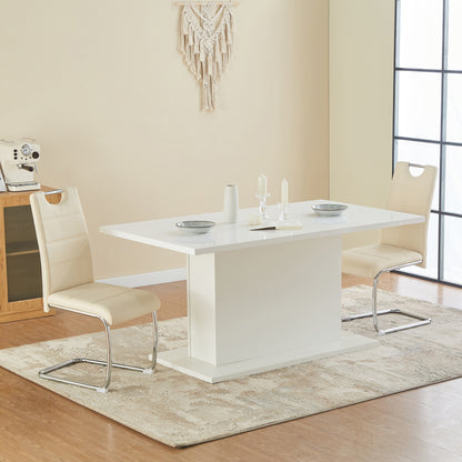 ANN-HANDLE Upholstered Dining Chair with Arched Iron Legs - Beige