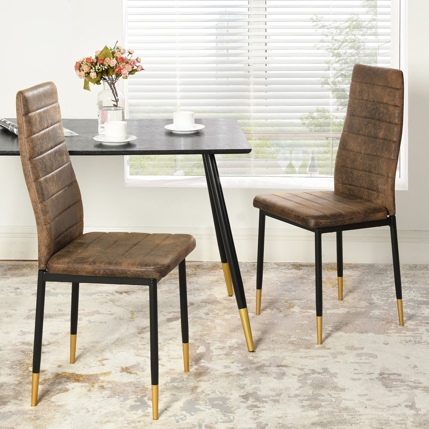 ANN SUEDE Dining Chair with Gold Trimmed Iron Legs - Brown