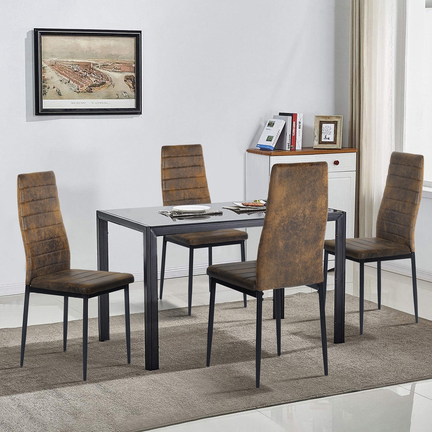 ANN SUEDE Dining Chair with Iron Legs - Brown