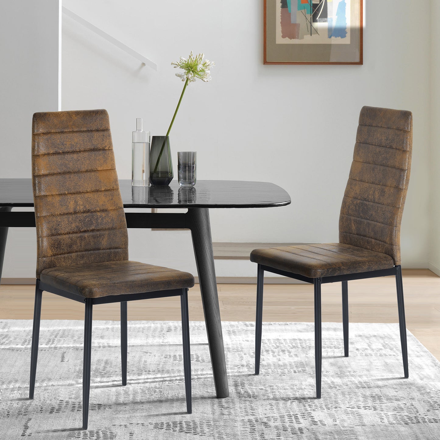 ANN SUEDE Dining Chair with Iron Legs - Brown