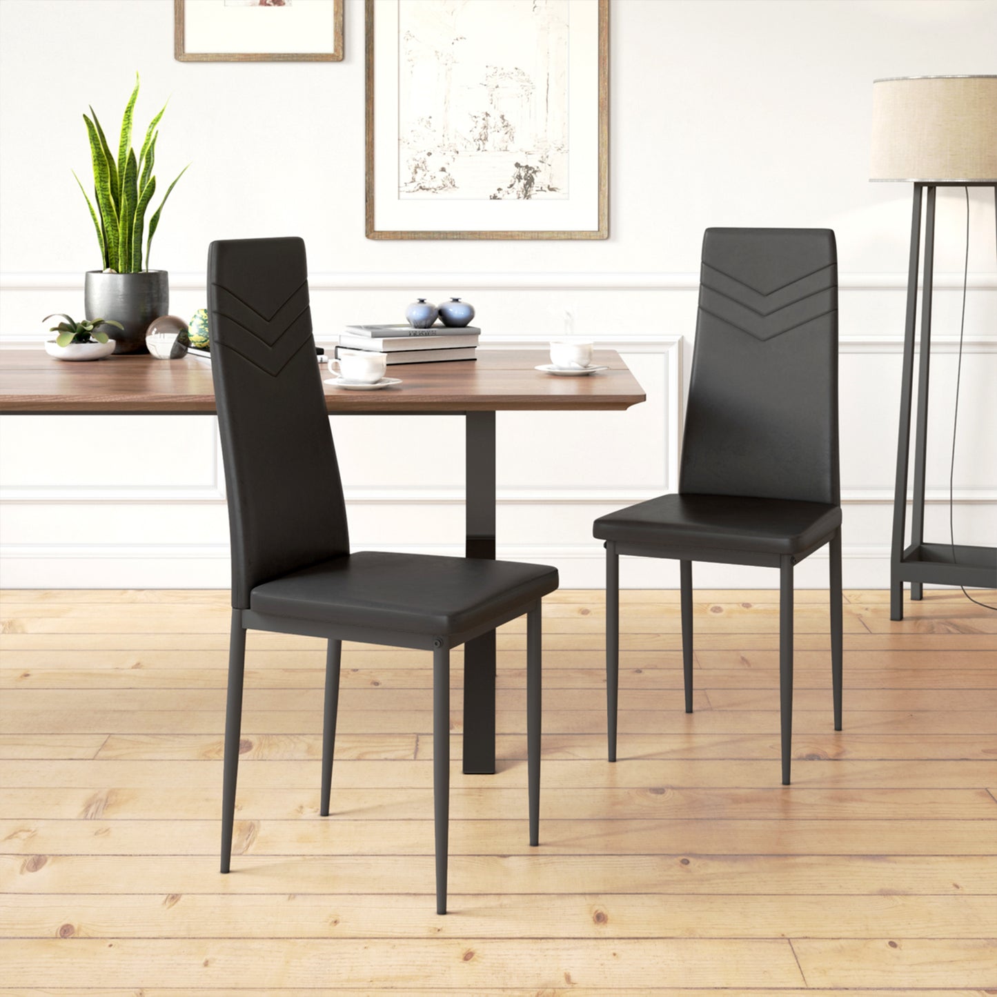 ANN-V Upholstered Dining Chair with Iron Legs - Black
