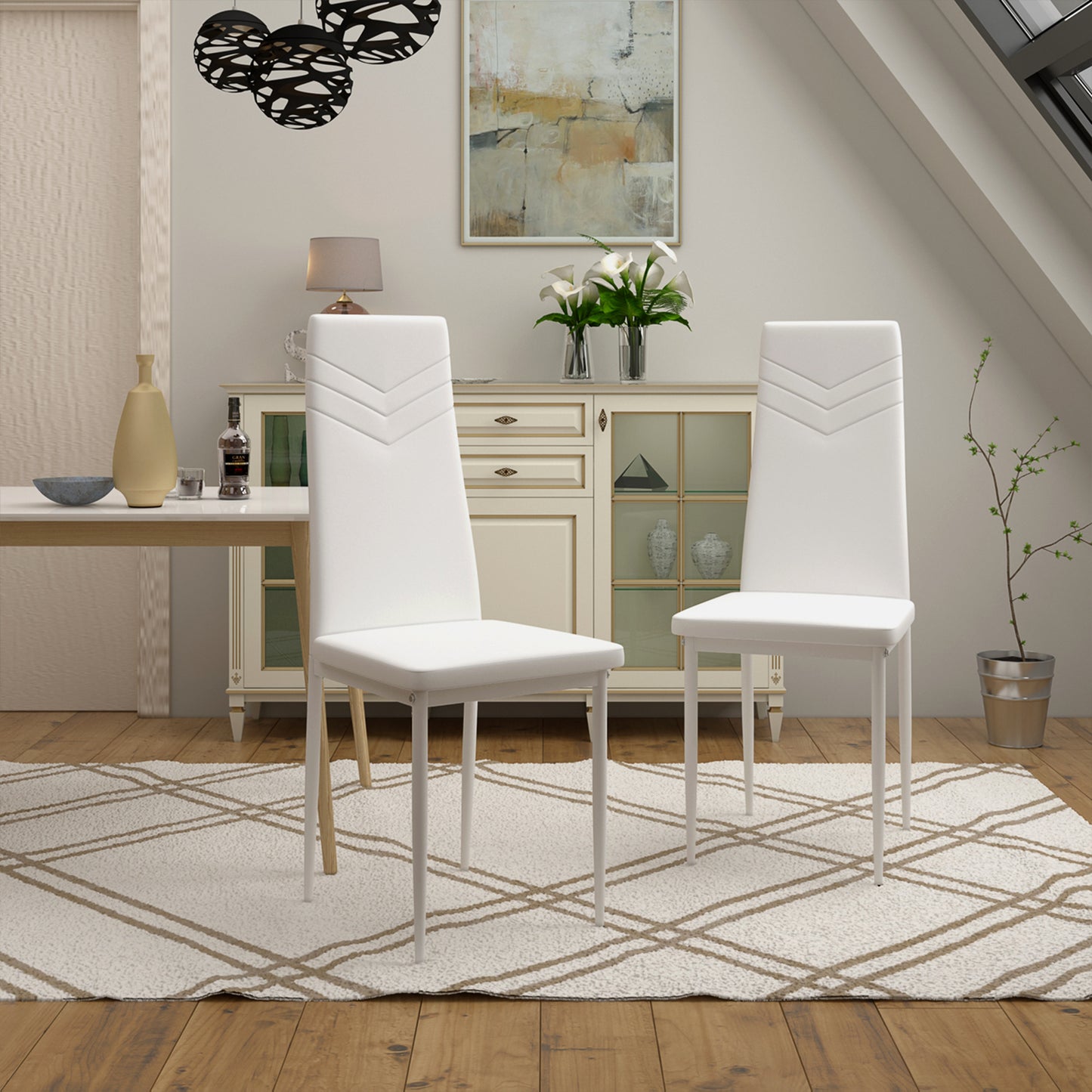 ANN-V Upholstered Dining Chair with Iron Legs - White