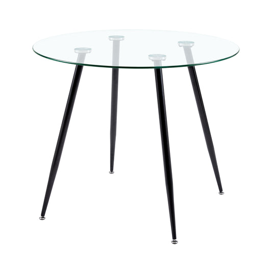 CHICO 80cm Circle Glass Dining Table With Iron Legs-Clear