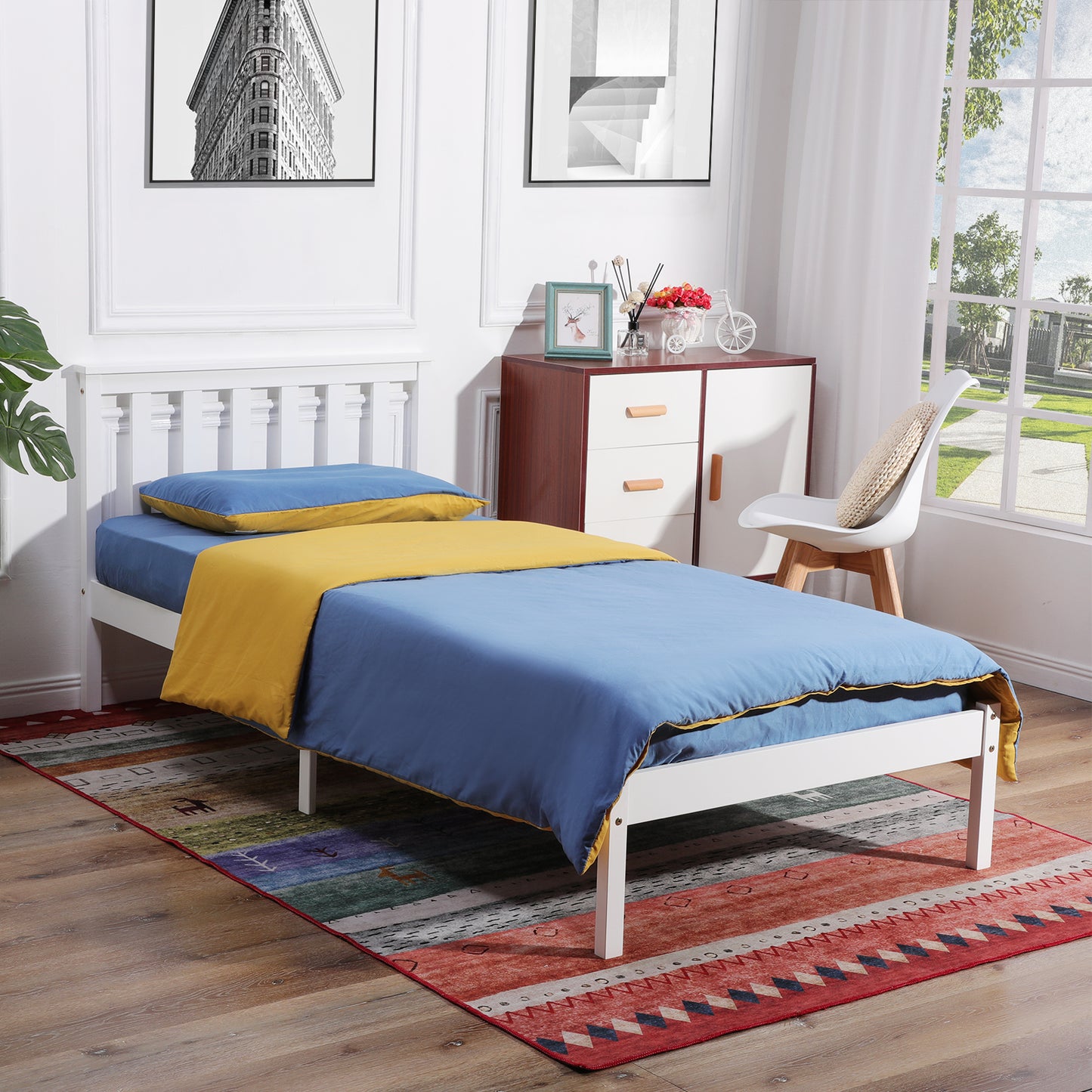 COLE Single Pine Wooden Bed 97.2*196cm - White