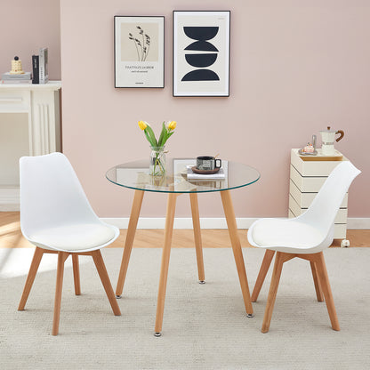 COVE 80cm Circle Glass Dining Table With Beech Legs-Clear