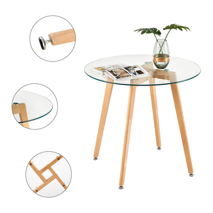 COVE 80cm Circle Glass Dining Table With Beech Legs-Clear