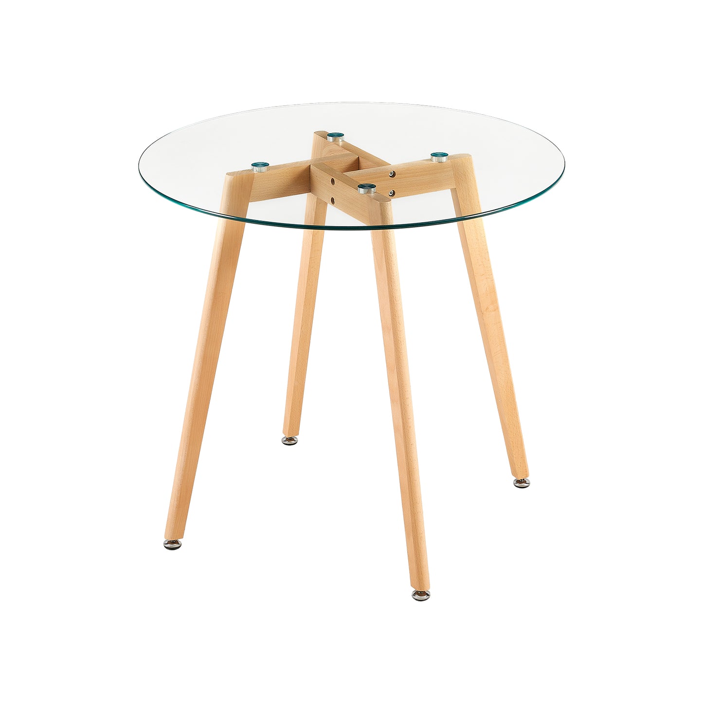 COVE 80cm Circle Glass Dining Table With Beech Legs-Clear