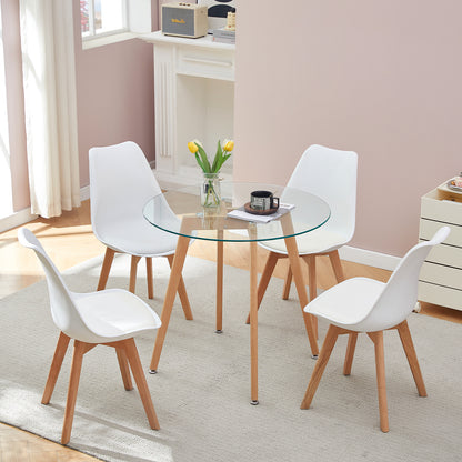 COVE 80cm Circle Glass Dining Table With Beech Legs-Clear