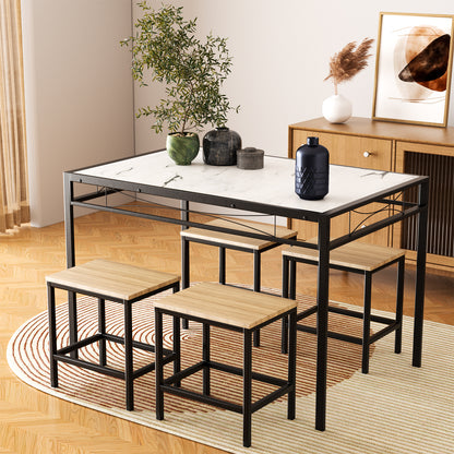 EMBERY 110cm Two Styles Dining Table With Iron Legs-Black MARBLE and White MARBLE