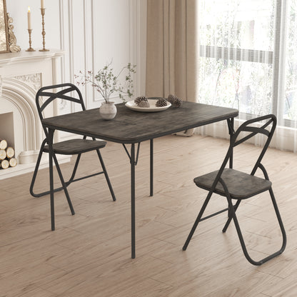 FERN 109cm Dining Table With Black Iron Legs-Dark Wood Grain