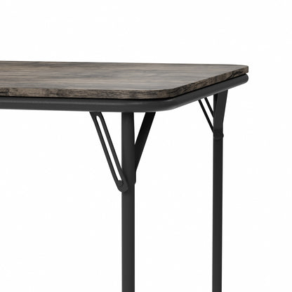 FERN 109cm Dining Table With Black Iron Legs-Dark Wood Grain