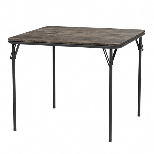 FERN 86cm Dining Table With Black Iron Legs-Dark Wood Grain
