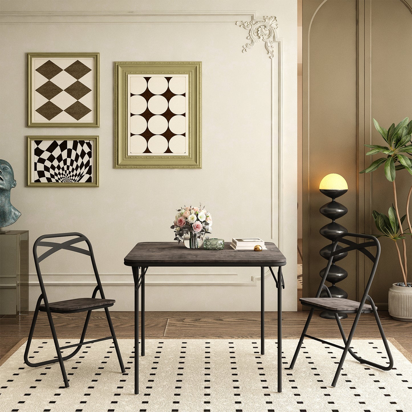 FERN 86cm Dining Table With Black Iron Legs-Dark Wood Grain