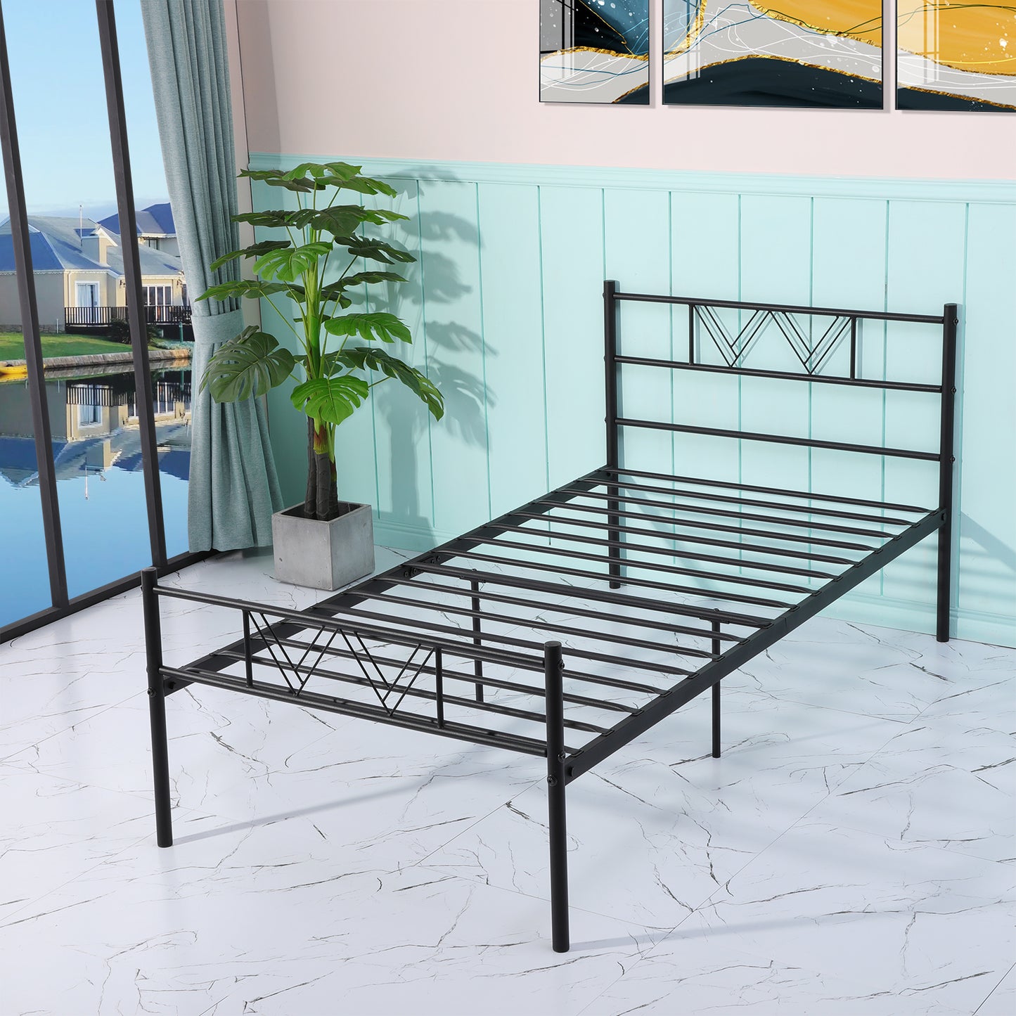 FICUS Single Metal Bed 93.2*197cm - Black