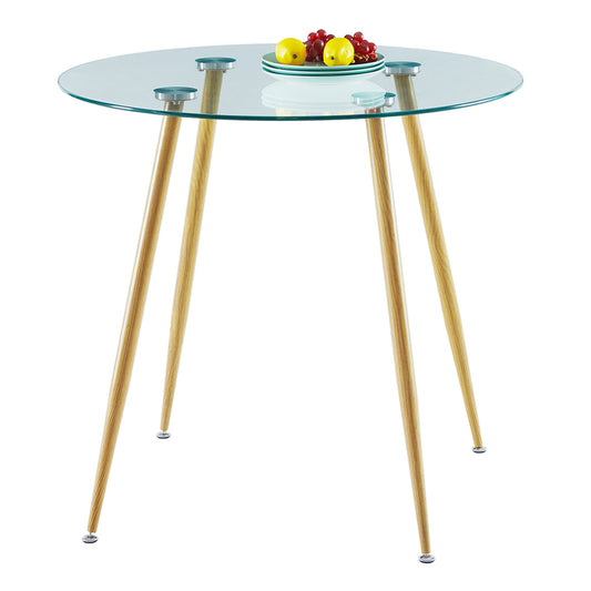 FIR 80cm Circle Glass Dining Table With Iron Legs-Clear