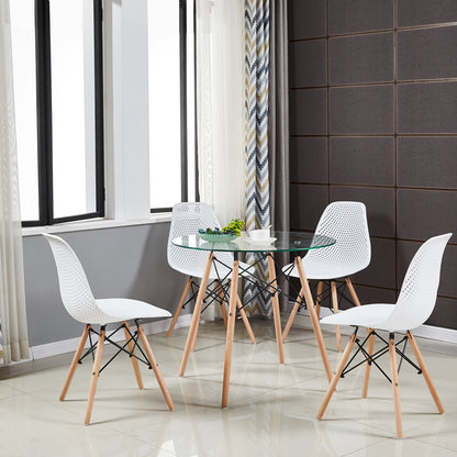 RAY 80cm Circle Glass Dining Table With Beech Legs-Clear