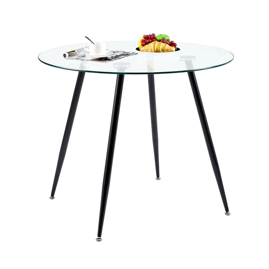 HAM 90cm Circle Glass Dining Table With Black Iron Legs-Clear